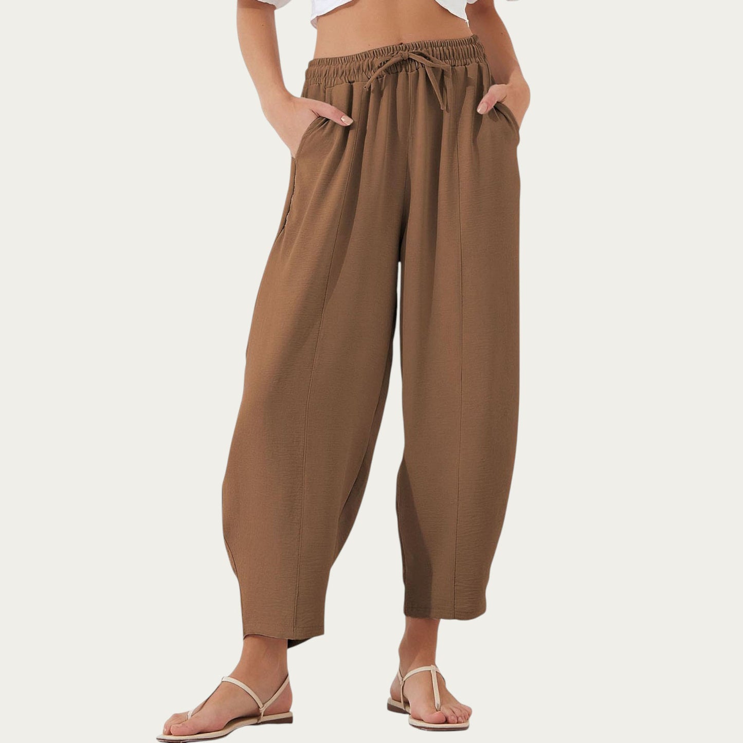 Relaxed Fit Lounge Pants with Soft Draped Fabric Elastic Drawstring Waistband and Wide Tapered Legs