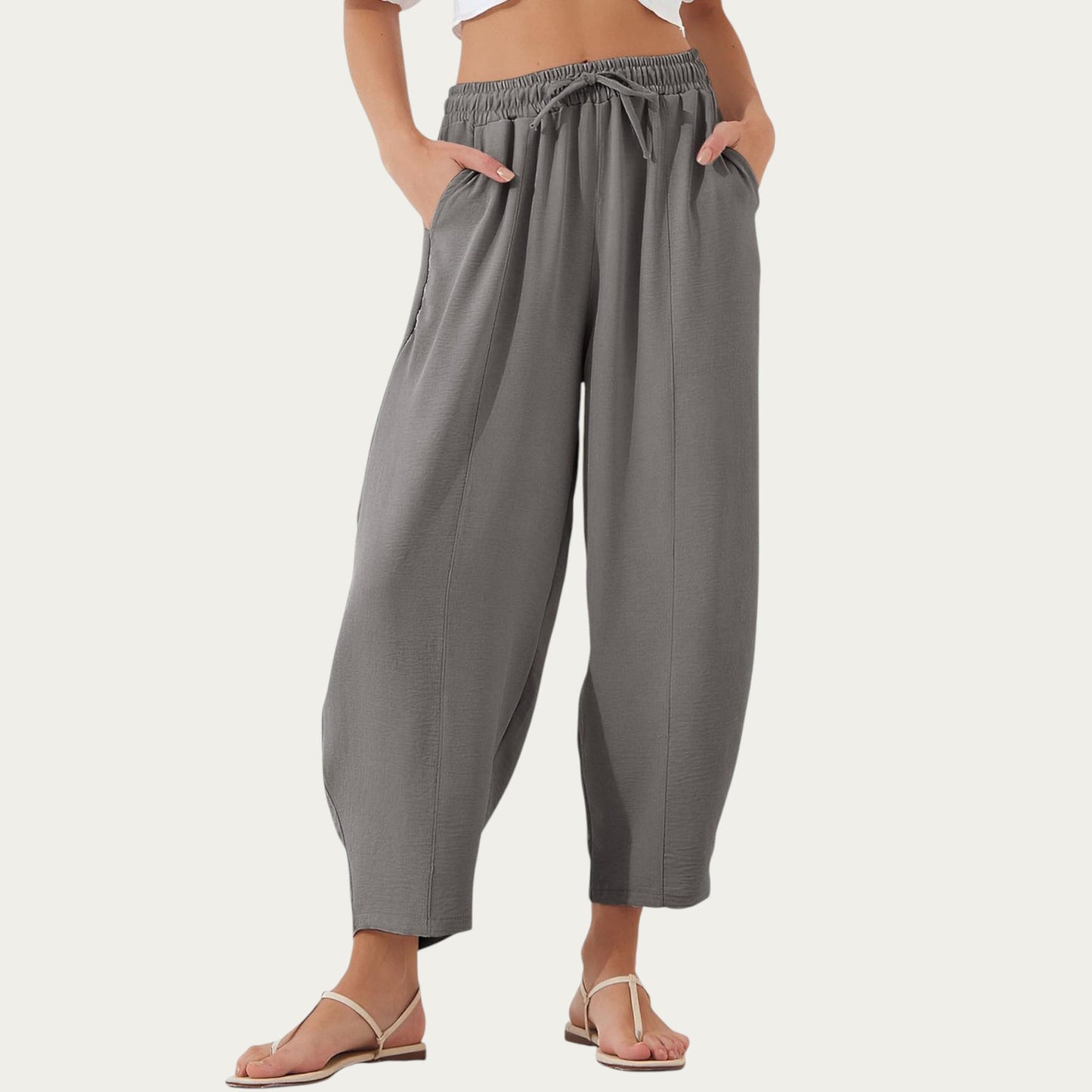Relaxed Fit Lounge Pants with Soft Draped Fabric Elastic Drawstring Waistband and Wide Tapered Legs