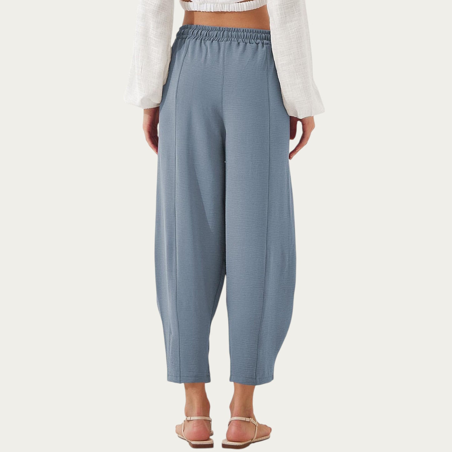 Relaxed Fit Lounge Pants with Soft Draped Fabric Elastic Drawstring Waistband and Wide Tapered Legs