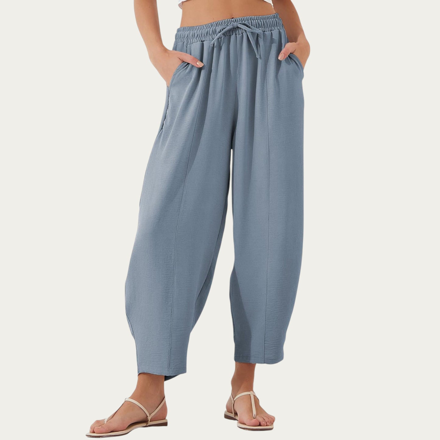 Relaxed Fit Lounge Pants with Soft Draped Fabric Elastic Drawstring Waistband and Wide Tapered Legs