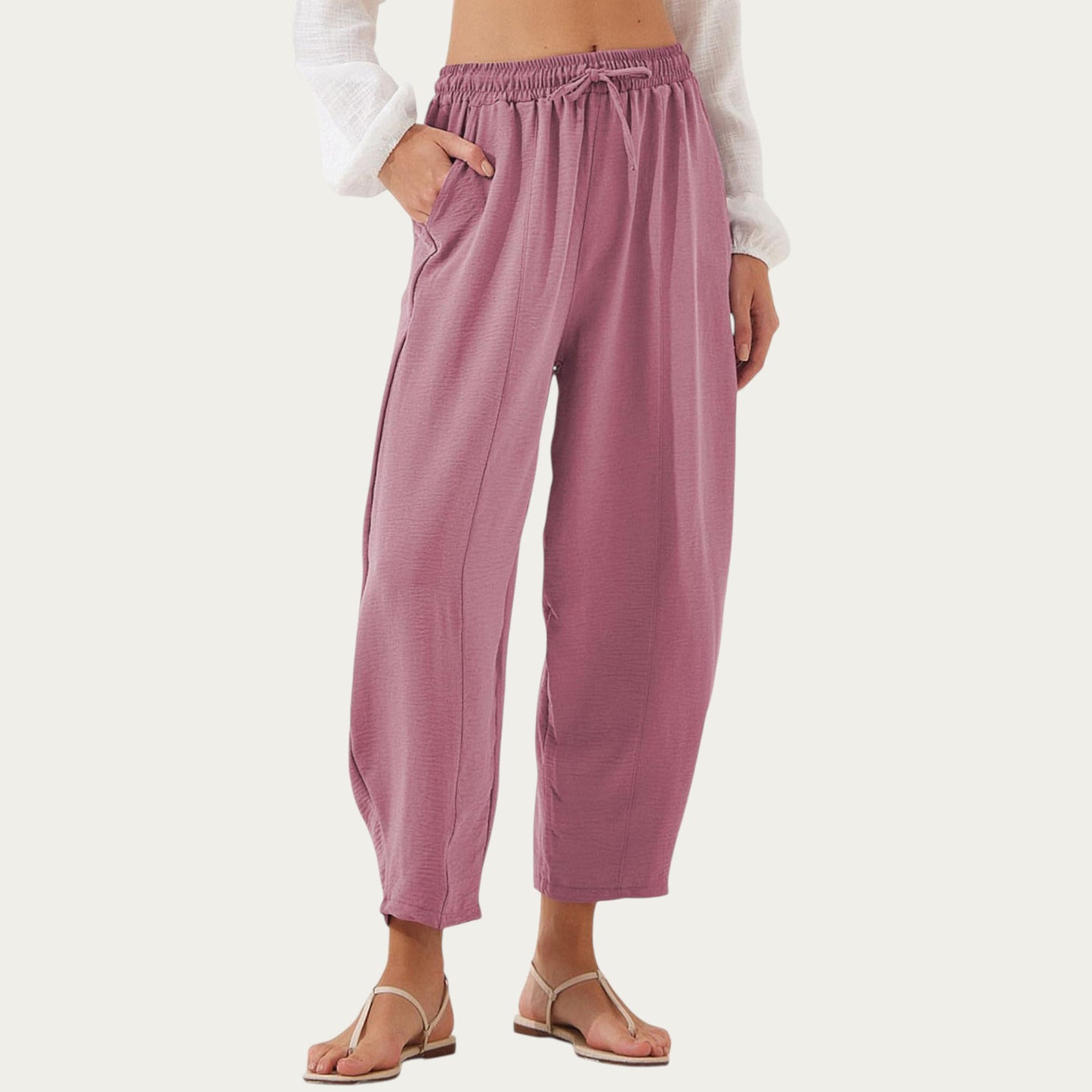 Relaxed Fit Lounge Pants with Soft Draped Fabric Elastic Drawstring Waistband and Wide Tapered Legs