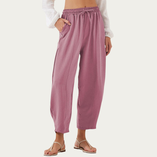 Relaxed Fit Lounge Pants with Soft Draped Fabric Elastic Drawstring Waistband and Wide Tapered Legs