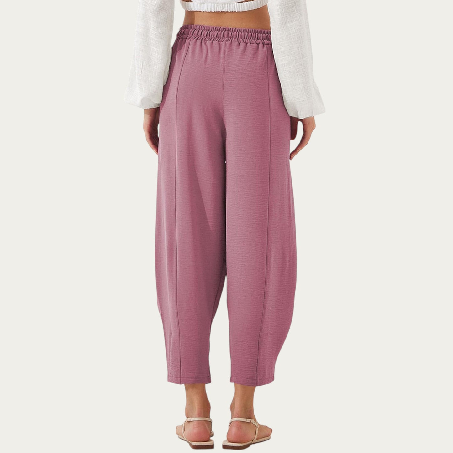 Relaxed Fit Lounge Pants with Soft Draped Fabric Elastic Drawstring Waistband and Wide Tapered Legs