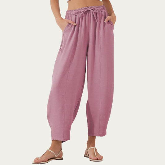 Relaxed Fit Lounge Pants with Soft Draped Fabric Elastic Drawstring Waistband and Wide Tapered Legs