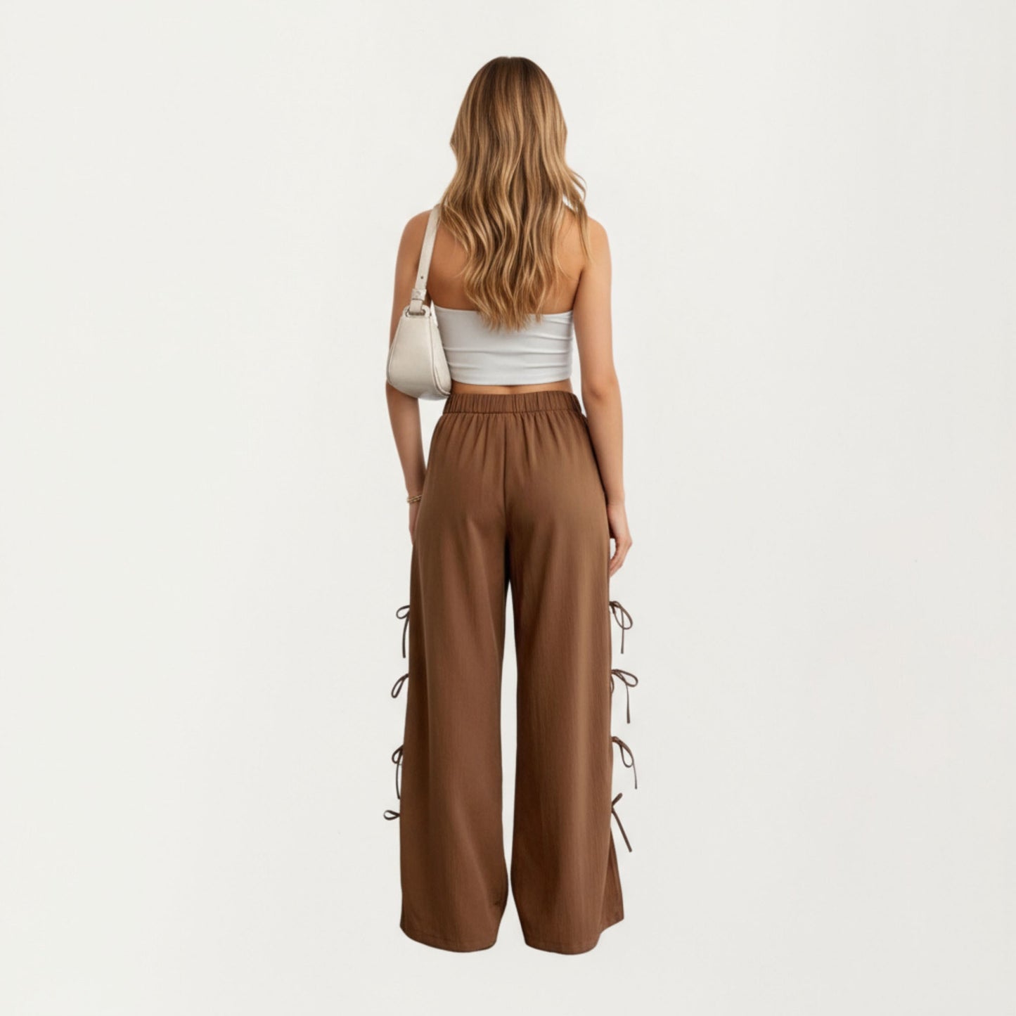 Wide Leg Lounge Pants with Soft Relaxed Fit Elastic Waistband and Adjustable Side Tie Accents