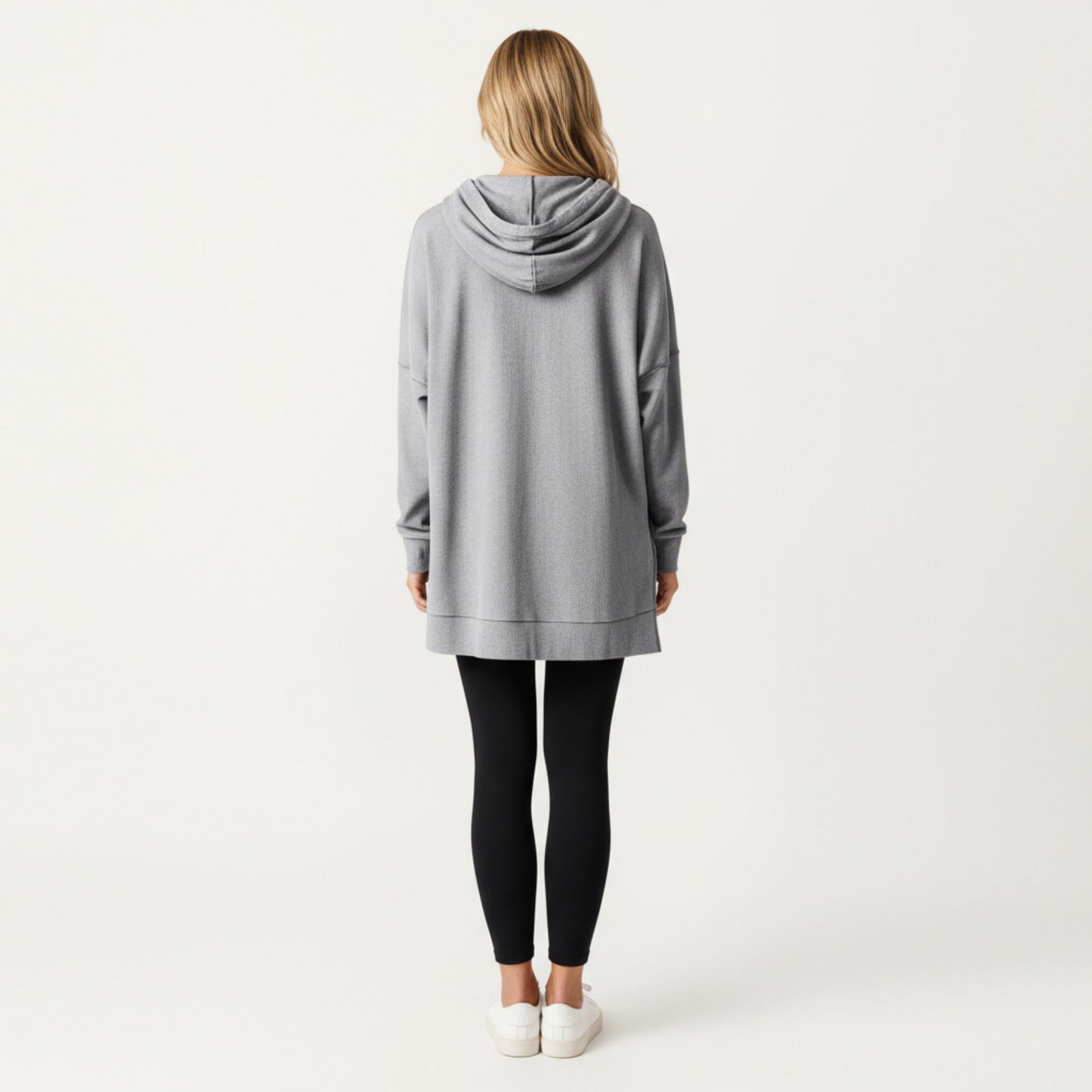 Long Sleeve Waffle Knit Hoodie Top with Kangaroo Pocket Soft Relaxed Fit Drop Shoulder Design