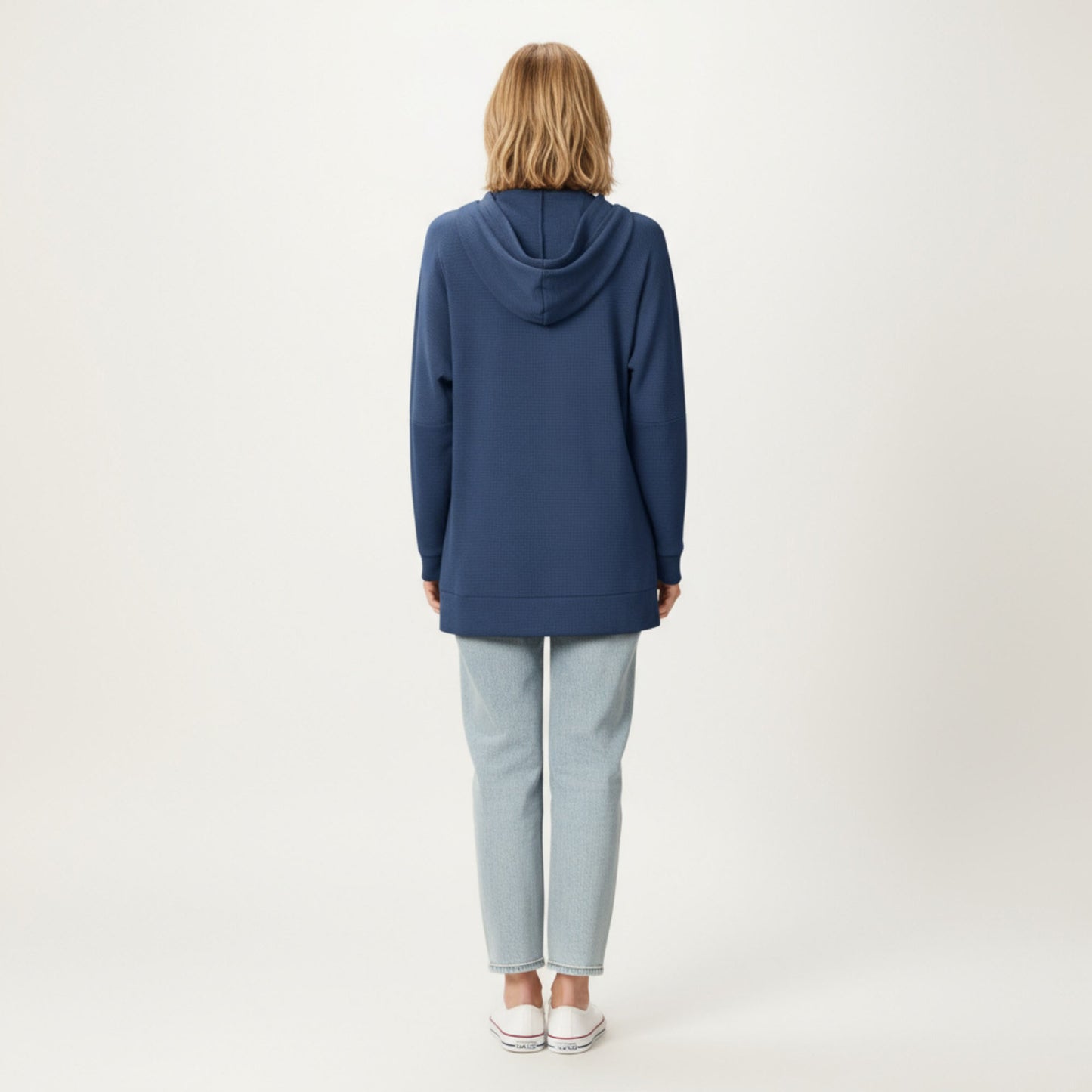 Long Sleeve Waffle Knit Hoodie Top with Kangaroo Pocket Soft Relaxed Fit Drop Shoulder Design