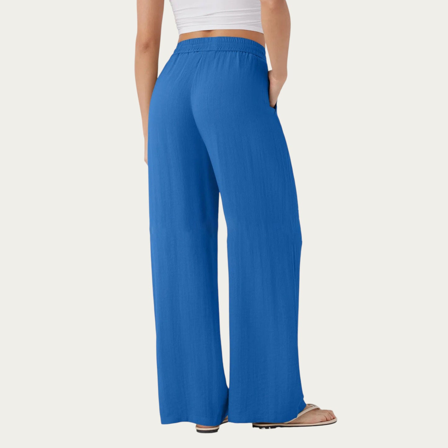 High Waist Drawstring Lounge Pants with Wide Leg Silhouette Soft Relaxed Knit Fabric