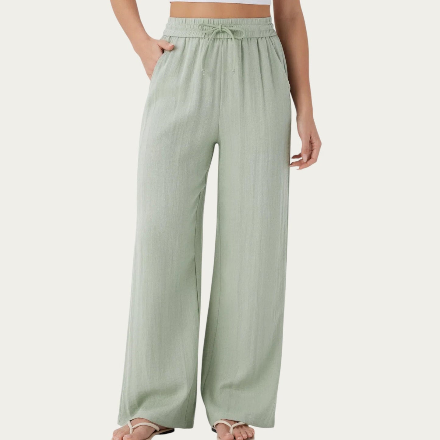 High Waist Drawstring Lounge Pants with Wide Leg Silhouette Soft Relaxed Knit Fabric