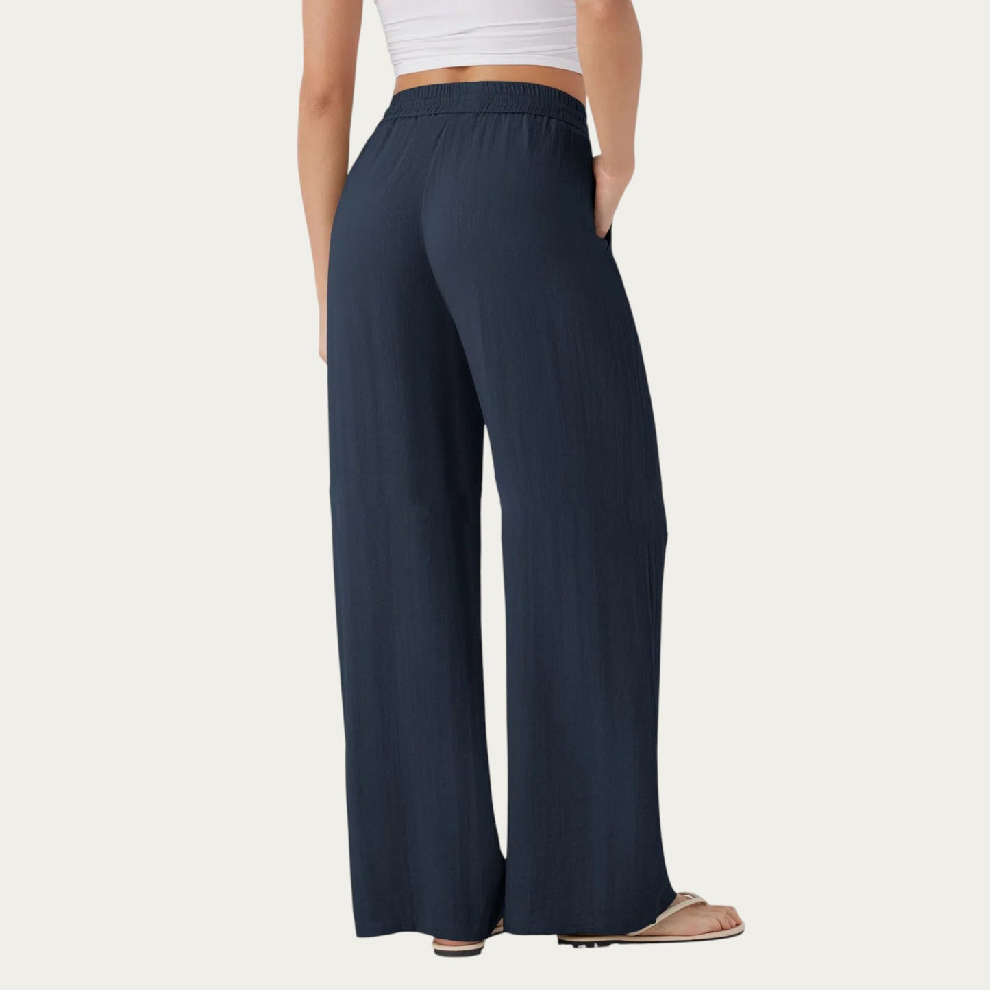 High Waist Drawstring Lounge Pants with Wide Leg Silhouette Soft Relaxed Knit Fabric