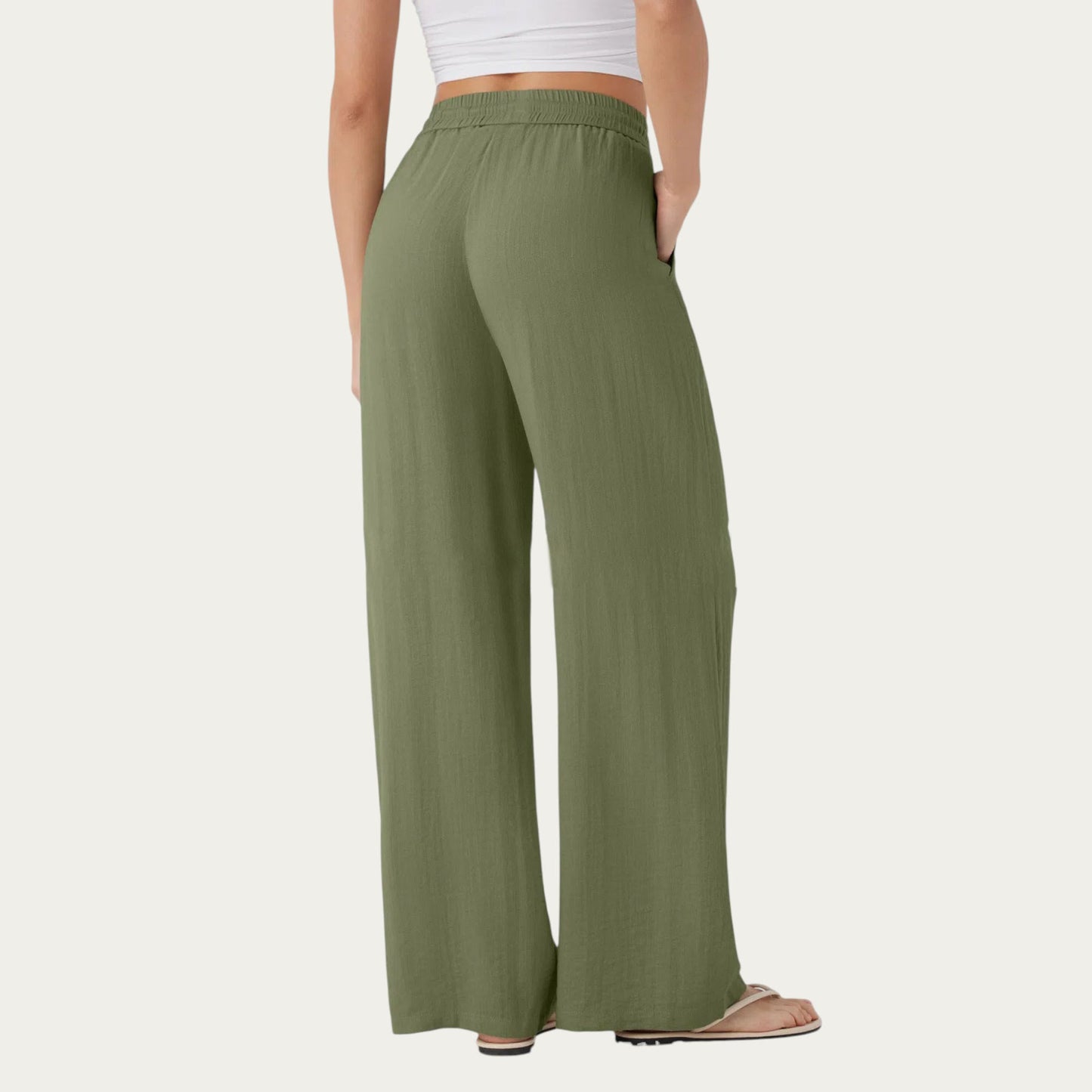 High Waist Drawstring Lounge Pants with Wide Leg Silhouette Soft Relaxed Knit Fabric