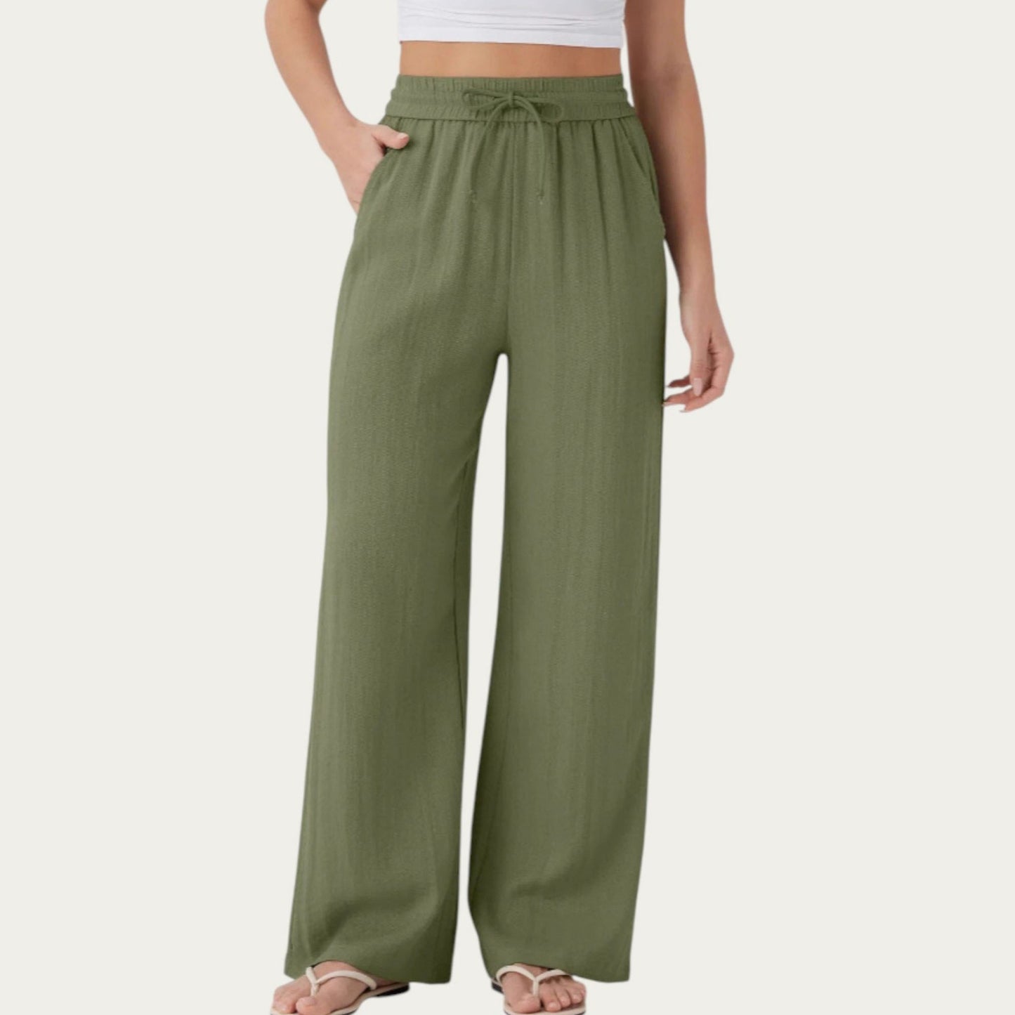 High Waist Drawstring Lounge Pants with Wide Leg Silhouette Soft Relaxed Knit Fabric