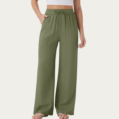 High Waist Drawstring Lounge Pants with Wide Leg Silhouette Soft Relaxed Knit Fabric