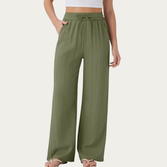 High Waist Drawstring Lounge Pants with Wide Leg Silhouette Soft Relaxed Knit Fabric