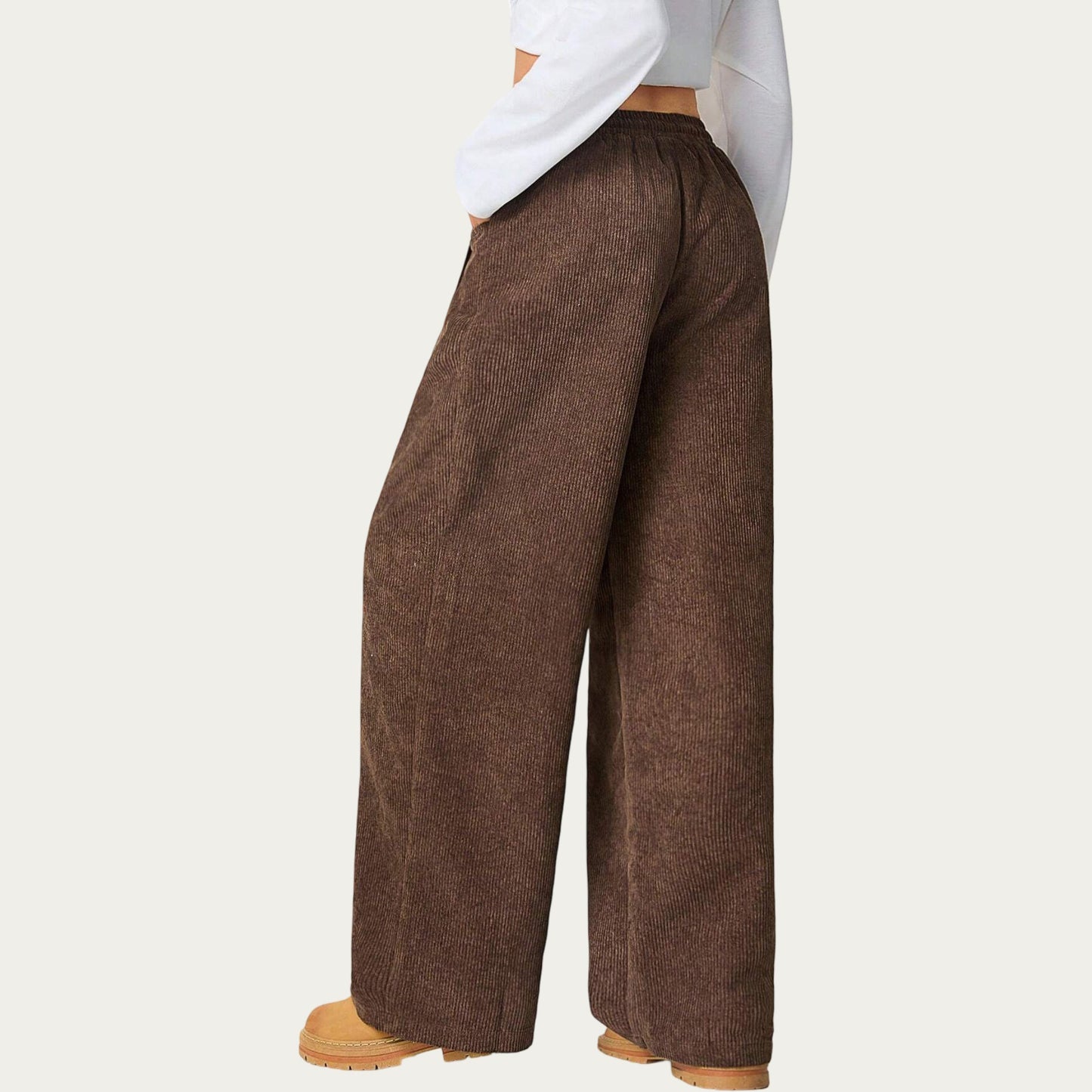High Waist Wide Leg Lounge Pants with Adjustable Drawstring Waist, Soft Textured Knit Fabric, and Relaxed Fit