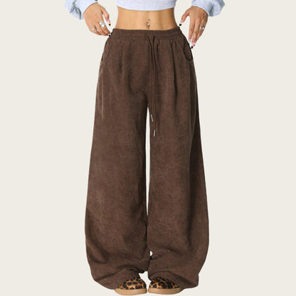 High Waist Wide Leg Lounge Pants with Adjustable Drawstring Waist, Soft Textured Knit Fabric, and Relaxed Fit
