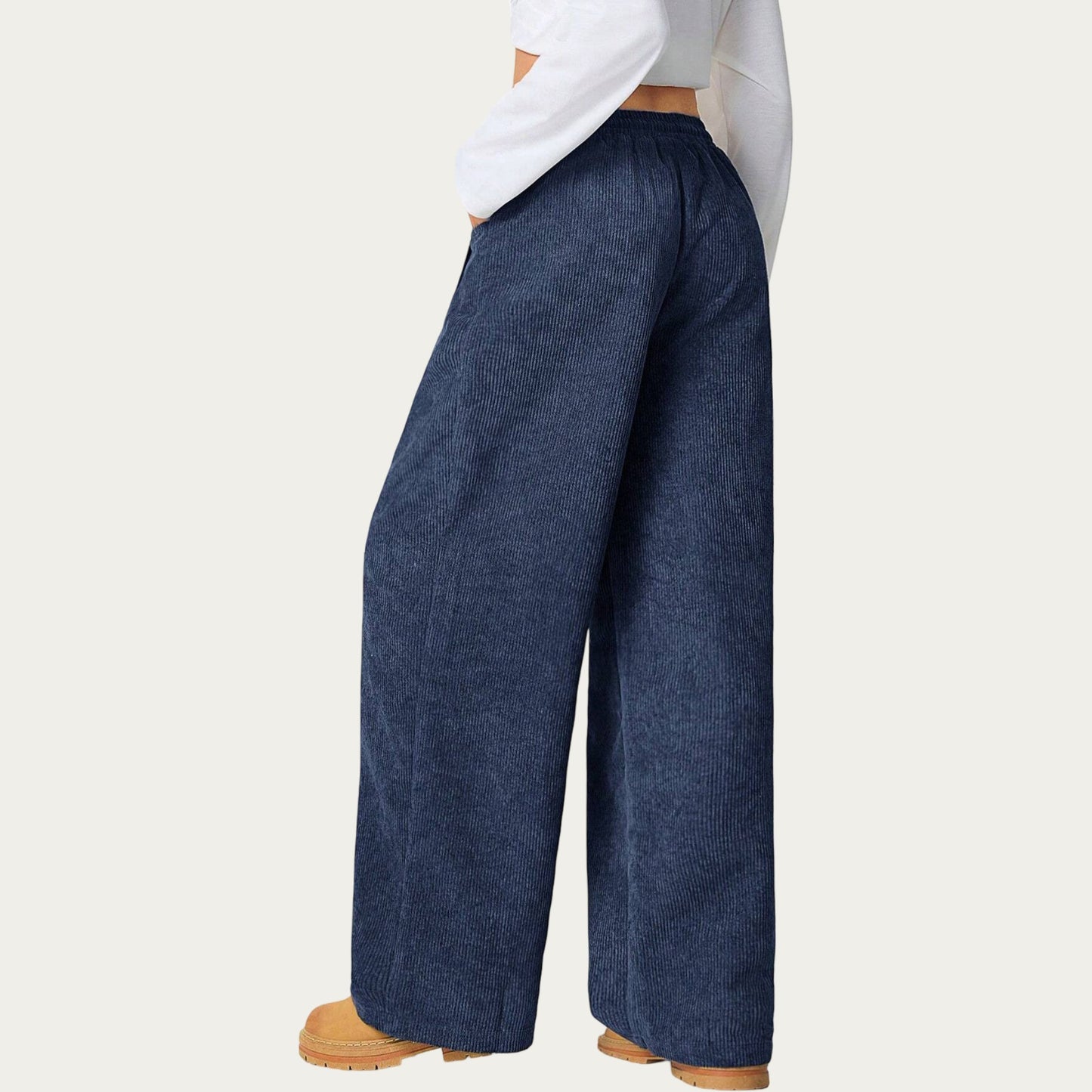 High Waist Wide Leg Lounge Pants with Adjustable Drawstring Waist, Soft Textured Knit Fabric, and Relaxed Fit