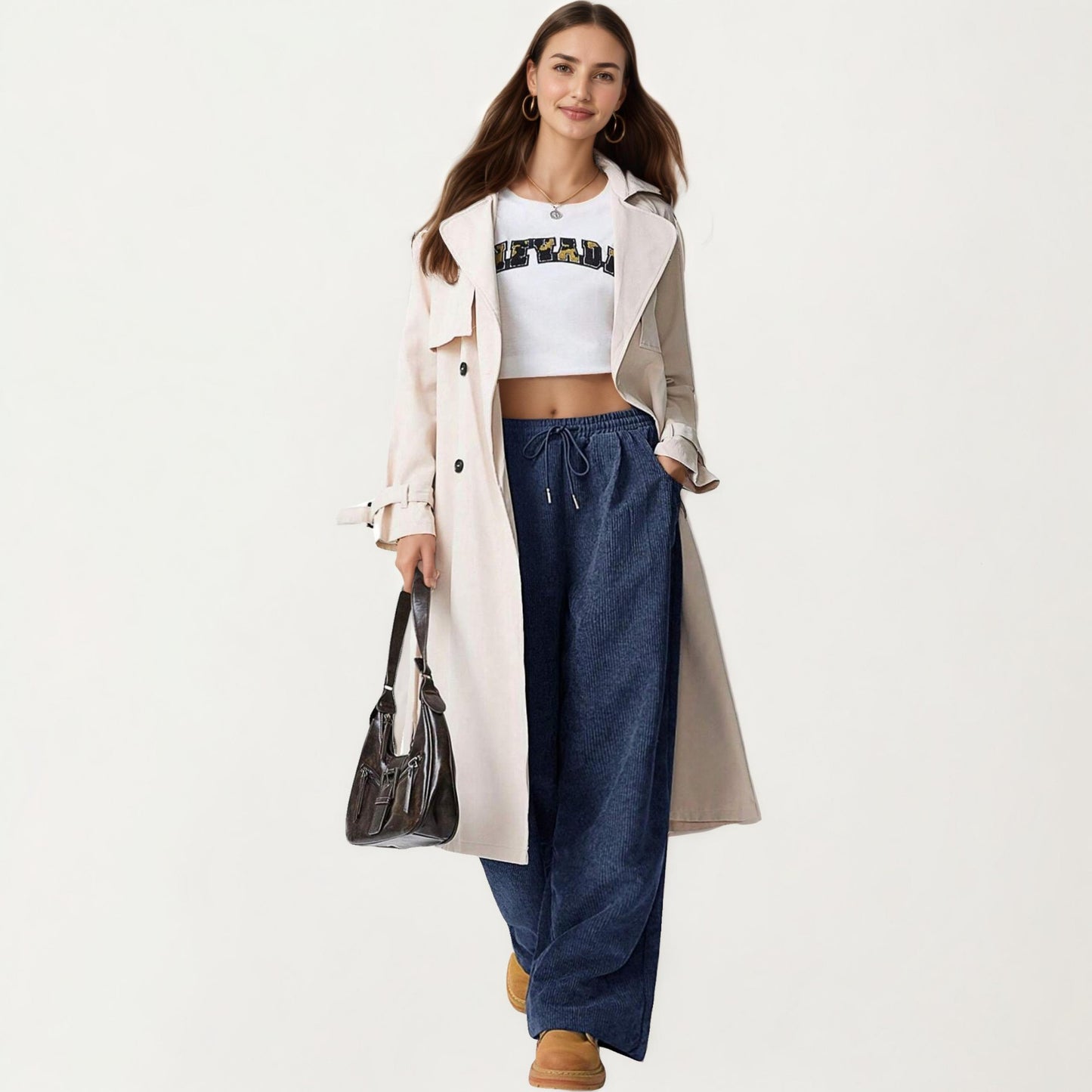 High Waist Wide Leg Lounge Pants with Adjustable Drawstring Waist, Soft Textured Knit Fabric, and Relaxed Fit