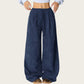 High Waist Wide Leg Lounge Pants with Adjustable Drawstring Waist, Soft Textured Knit Fabric, and Relaxed Fit