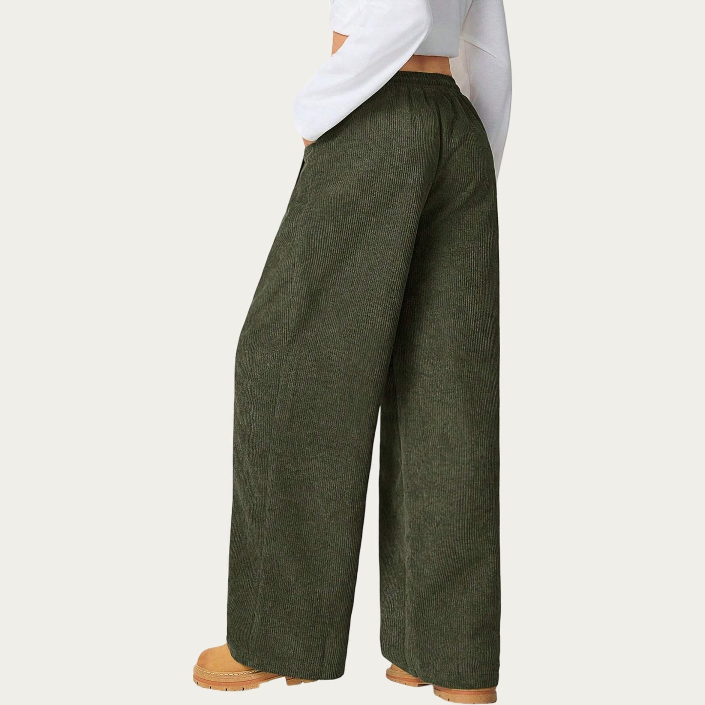 High Waist Wide Leg Lounge Pants with Adjustable Drawstring Waist, Soft Textured Knit Fabric, and Relaxed Fit