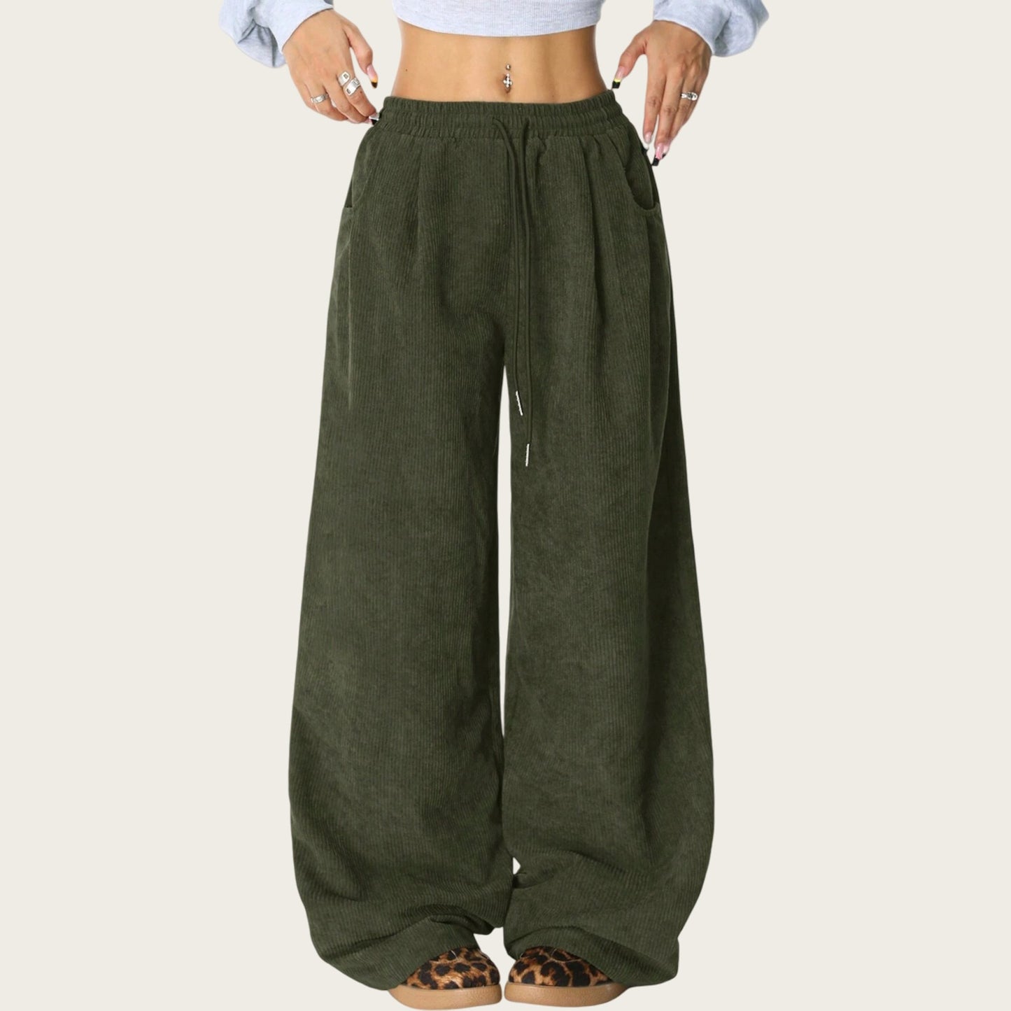 High Waist Wide Leg Lounge Pants with Adjustable Drawstring Waist, Soft Textured Knit Fabric, and Relaxed Fit