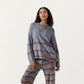 Striped Long Sleeve Top and Wide Leg Pant Set with Soft Textured Knit Fabric and Adjustable Drawstring Waistband