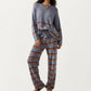 Striped Long Sleeve Top and Wide Leg Pant Set with Soft Textured Knit Fabric and Adjustable Drawstring Waistband