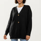 Oversized Rib Knit Button Front Cardigan with Relaxed Drop-Shoulder Silhouette and Soft Textured Feel