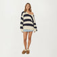 Oversized Striped Knit Sweater with Soft Chunky Texture Slouchy Off-Shoulder Fit and Drop-Sleeve Silhouette