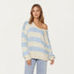 Oversized Striped Knit Sweater with Soft Chunky Texture Slouchy Off-Shoulder Fit and Drop-Sleeve Silhouette