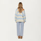 Oversized Striped Knit Sweater with Soft Chunky Texture Slouchy Off-Shoulder Fit and Drop-Sleeve Silhouette