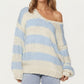 Oversized Striped Knit Sweater with Soft Chunky Texture Slouchy Off-Shoulder Fit and Drop-Sleeve Silhouette