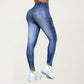 High Waist Denim Print Leggings with Drawstring Waistband and Stretch Fit Design Featuring Faux Pocket