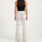 Crochet Knit 2-Piece Set with Open Front Cardigan and Wide Leg Pants Featuring Soft Textured Stitching