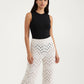 Crochet Knit 2-Piece Set with Open Front Cardigan and Wide Leg Pants Featuring Soft Textured Stitching