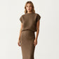 Ribbed Knit Sleeveless Top and Matching High Waist Midi Skirt Set with Soft Textured Finish and Streamlined Fit