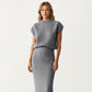 Ribbed Knit Sleeveless Top and Matching High Waist Midi Skirt Set with Soft Textured Finish and Streamlined Fit