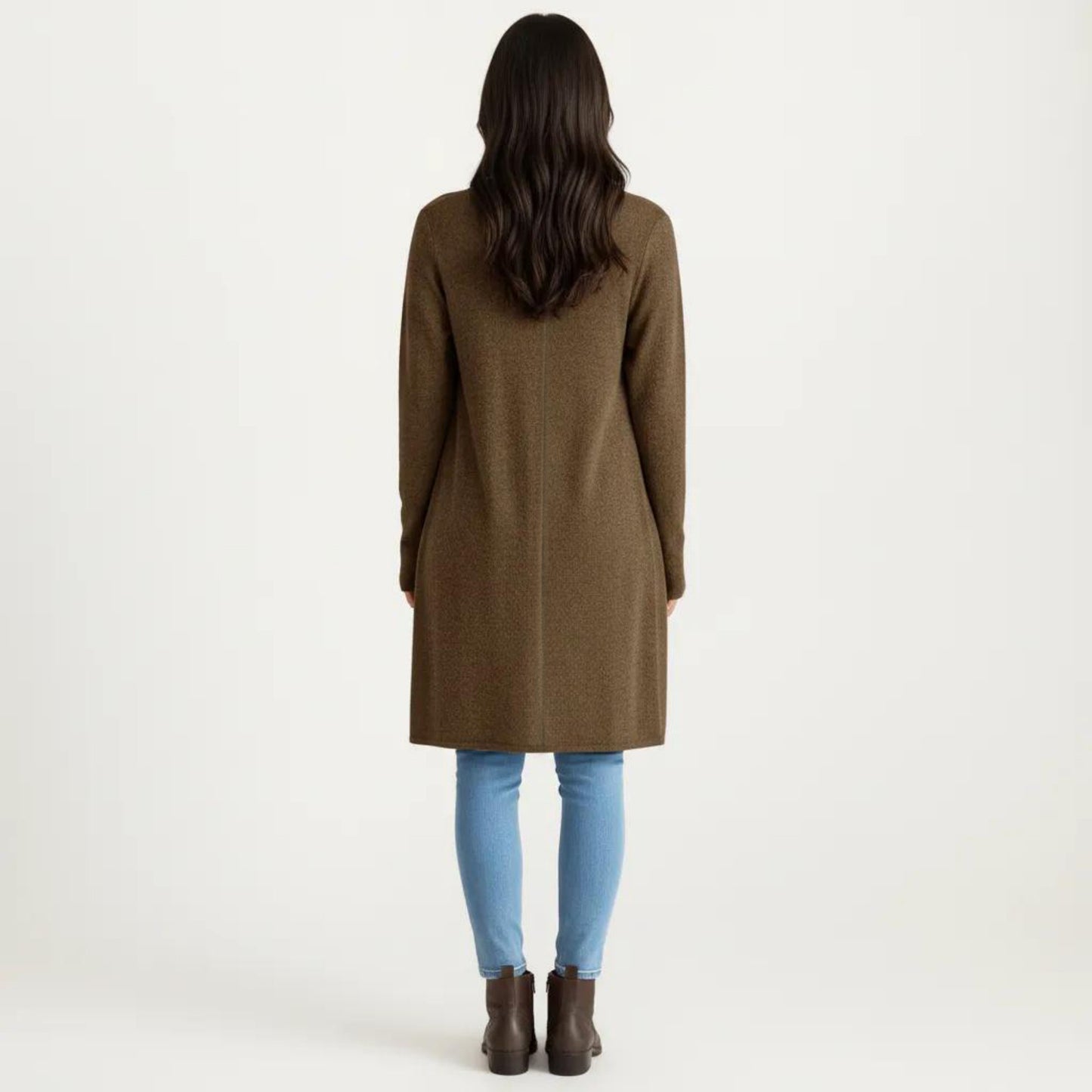 Open Front Long Sleeve Knit Cardigan with Patch Pockets, Soft Stretch Fabric, and Relaxed Fit