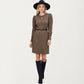 Long Sleeve Ribbed Knit Dress with Puff Shoulders, Crew Neckline, and Soft Stretch Fit