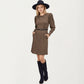 Long Sleeve Ribbed Knit Dress with Puff Shoulders, Crew Neckline, and Soft Stretch Fit