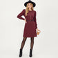 Long Sleeve Ribbed Knit Dress with Puff Shoulders, Crew Neckline, and Soft Stretch Fit
