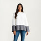 Cozy Rib Knit Sweater Top with Wide Flared Sleeves Soft Two-Tone Panel Design and Relaxed Flowing Silhouette