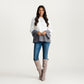 Cozy Rib Knit Sweater Top with Wide Flared Sleeves Soft Two-Tone Panel Design and Relaxed Flowing Silhouette