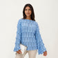 Textured Loop Knit Sweater Top with Soft Open-Stitch Pattern Long Flared Sleeves and Cozy Statement Design