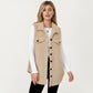 Faux Shearling Button Front Vest with Collared Neckline, Chest Flap Pockets, and Longline Fit