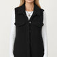 Faux Shearling Button Front Vest with Collared Neckline, Chest Flap Pockets, and Longline Fit