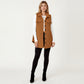 Faux Shearling Button Front Vest with Collared Neckline, Chest Flap Pockets, and Longline Fit