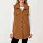 Faux Shearling Button Front Vest with Collared Neckline, Chest Flap Pockets, and Longline Fit