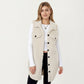 Faux Shearling Button Front Vest with Collared Neckline, Chest Flap Pockets, and Longline Fit