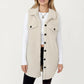 Faux Shearling Button Front Vest with Collared Neckline, Chest Flap Pockets, and Longline Fit